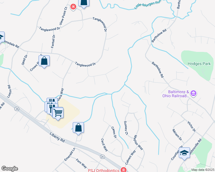 map of restaurants, bars, coffee shops, grocery stores, and more near 634 Volkl Drive in Eldersburg
