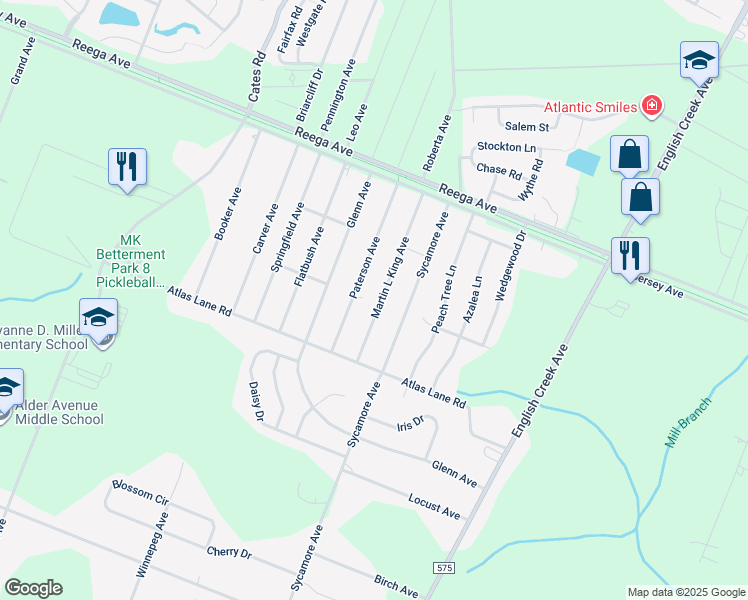 map of restaurants, bars, coffee shops, grocery stores, and more near 213 Martin L King Ave in Egg Harbor Township