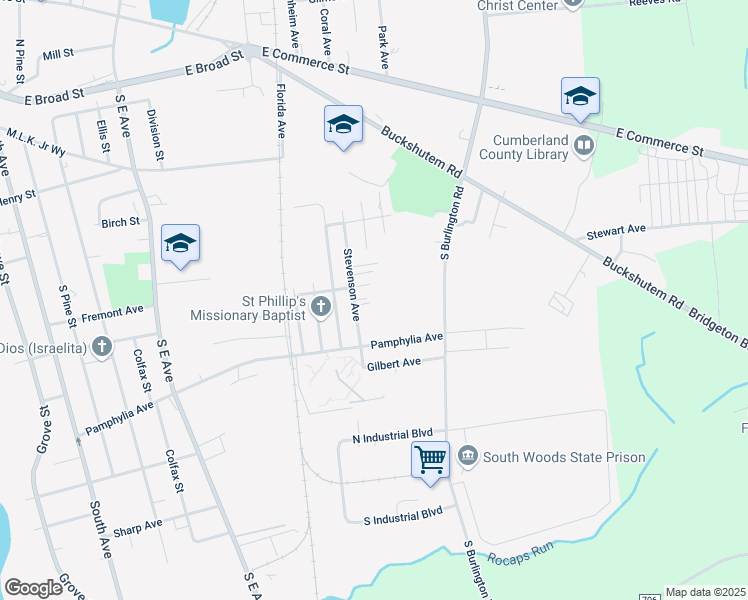 map of restaurants, bars, coffee shops, grocery stores, and more near 17 Kersey Street in Bridgeton