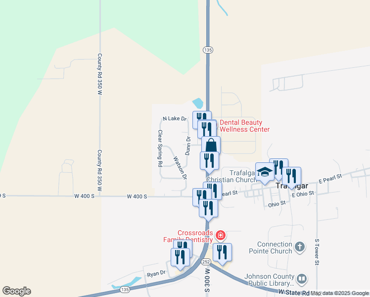 map of restaurants, bars, coffee shops, grocery stores, and more near 114 Dunn Drive in Trafalgar