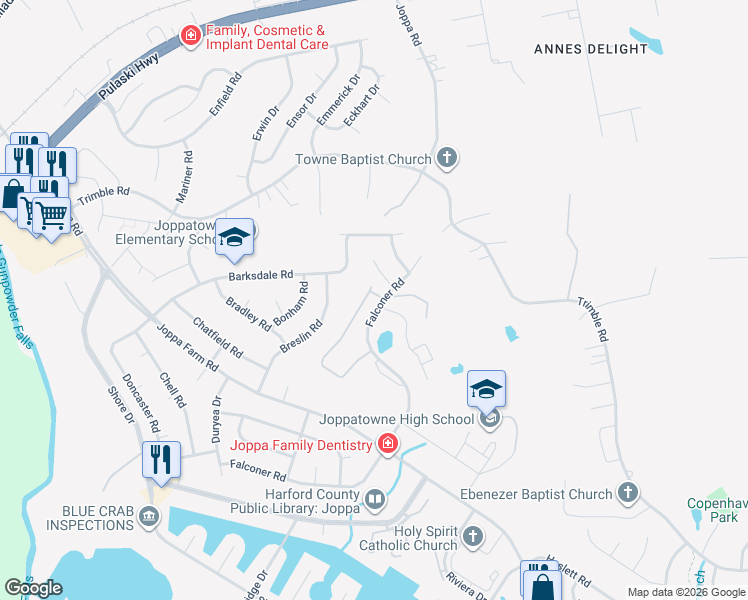 map of restaurants, bars, coffee shops, grocery stores, and more near 585 Macintosh Circle in Harford County