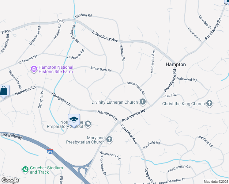 map of restaurants, bars, coffee shops, grocery stores, and more near 819 Stags Head Road in Towson