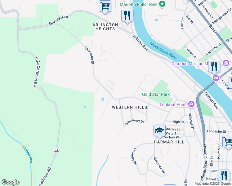 map of restaurants, bars, coffee shops, grocery stores, and more near 925 Lancaster St in Marietta