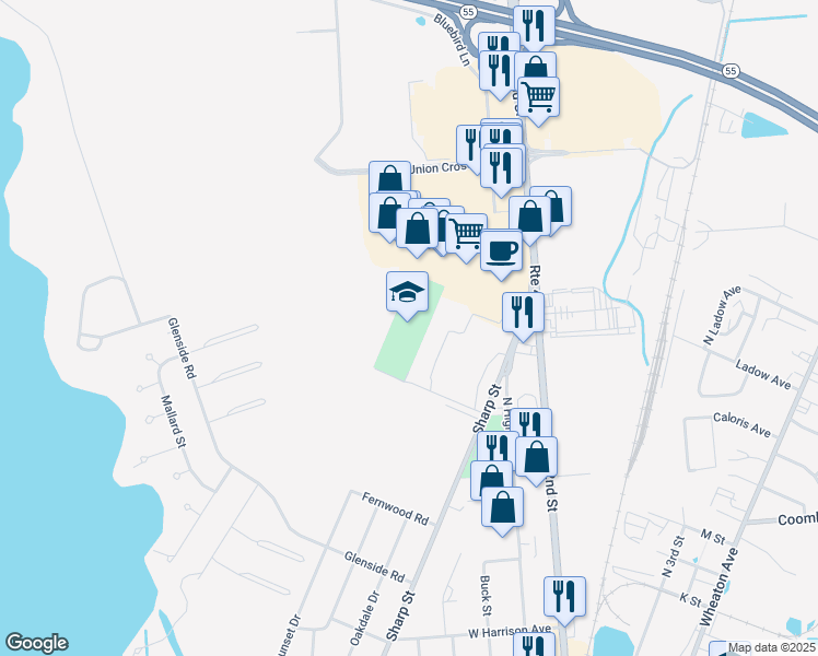 map of restaurants, bars, coffee shops, grocery stores, and more near 2 Sharp Street in Millville