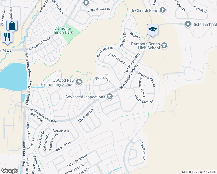 map of restaurants, bars, coffee shops, grocery stores, and more near 2377 Clementine Lane in Reno