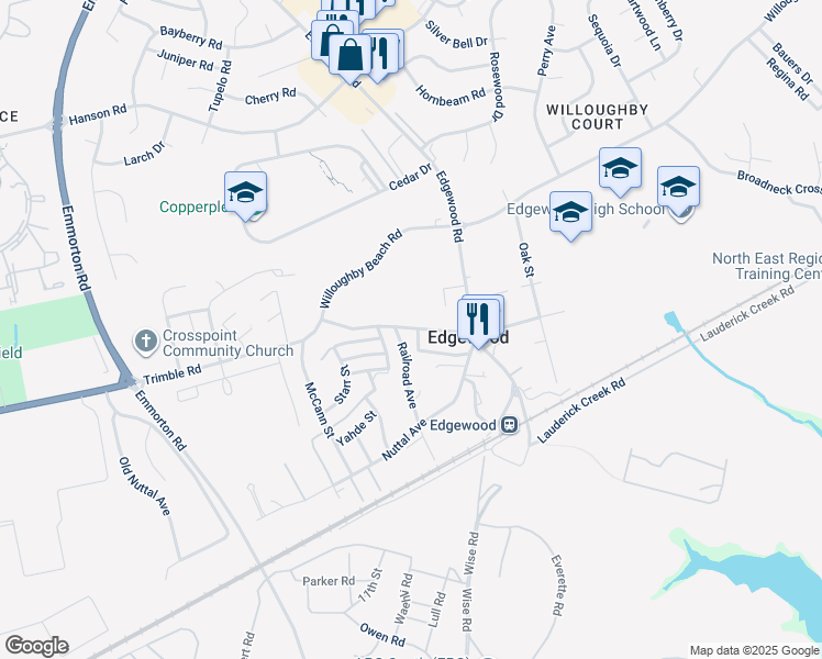 map of restaurants, bars, coffee shops, grocery stores, and more near 1113 Carroll Avenue in Edgewood