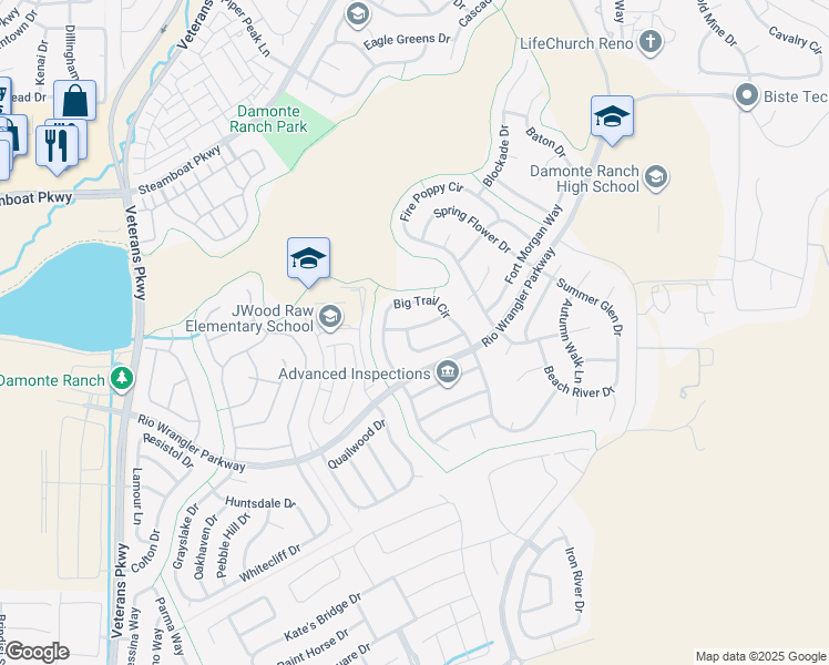 map of restaurants, bars, coffee shops, grocery stores, and more near 2305 Clementine Lane in Reno
