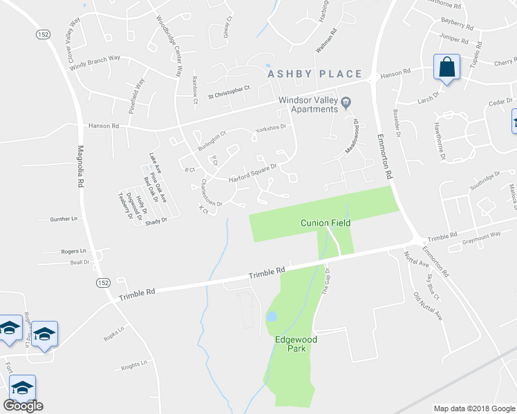 map of restaurants, bars, coffee shops, grocery stores, and more near 550 Jamestown Court in Edgewood