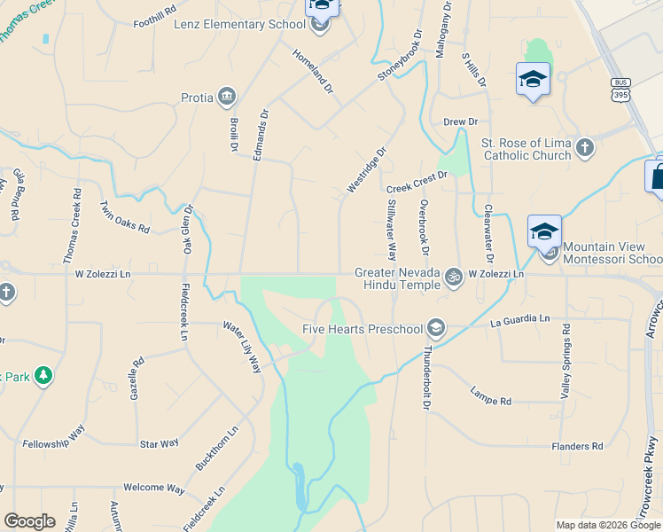 map of restaurants, bars, coffee shops, grocery stores, and more near 1255 West Zolezzi Lane in Reno