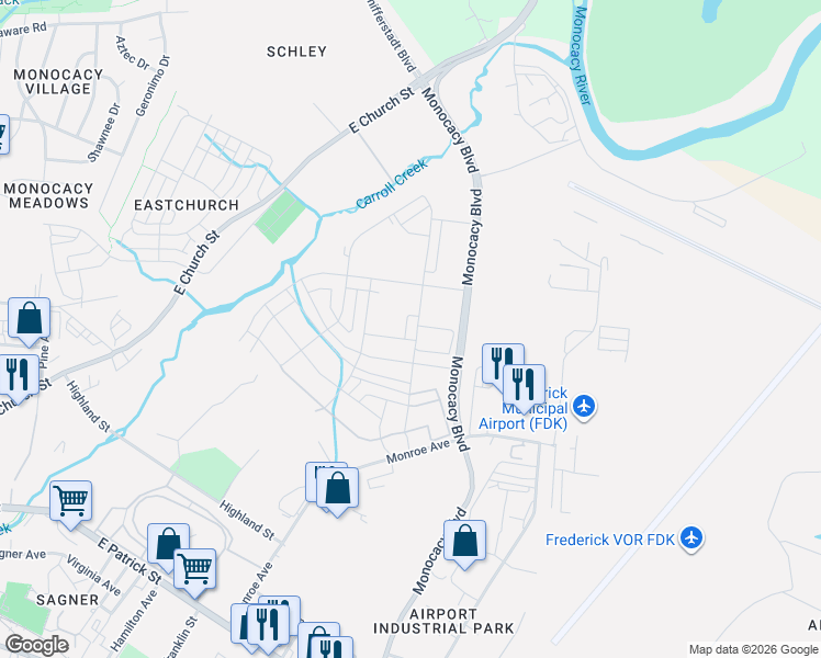 map of restaurants, bars, coffee shops, grocery stores, and more near 415 Union Street in Frederick