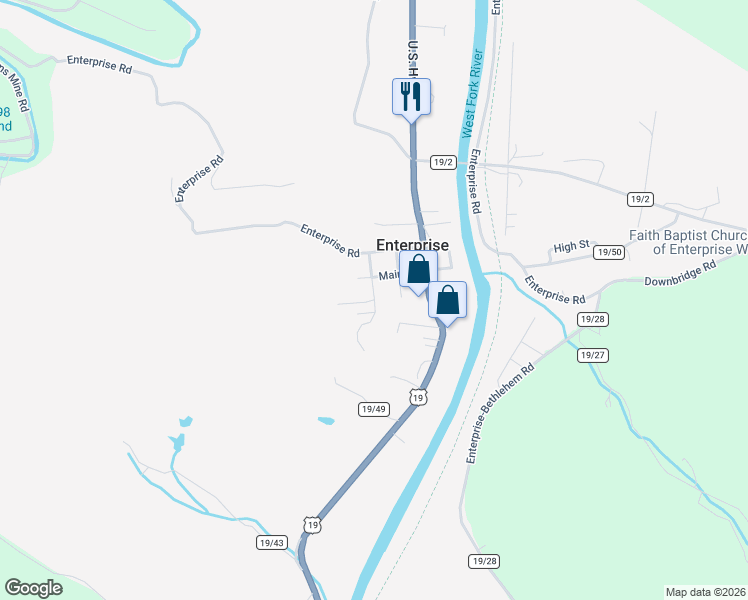 map of restaurants, bars, coffee shops, grocery stores, and more near Delta Road 101 in Enterprise