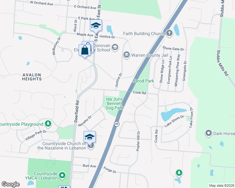 map of restaurants, bars, coffee shops, grocery stores, and more near 204 Cook Road in Lebanon