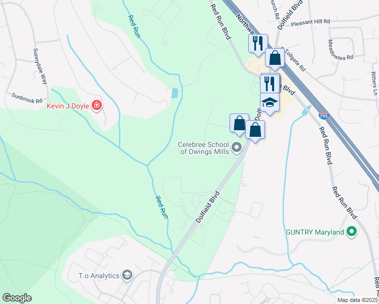 map of restaurants, bars, coffee shops, grocery stores, and more near 13 Easter Court in Owings Mills