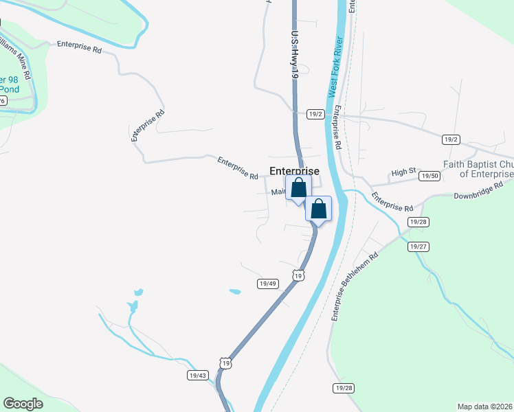 map of restaurants, bars, coffee shops, grocery stores, and more near Delta Road 101 in Shinnston