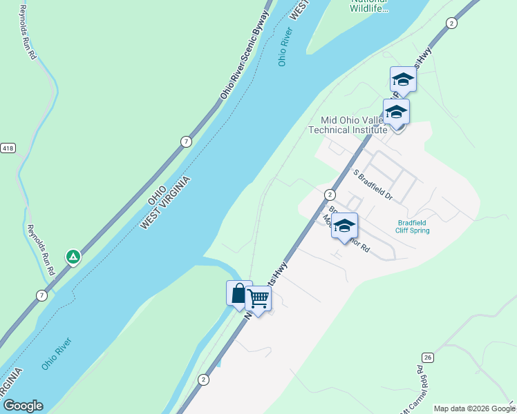 map of restaurants, bars, coffee shops, grocery stores, and more near 308 Powell Riverfront Road in Saint Marys