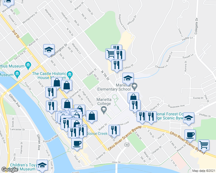 map of restaurants, bars, coffee shops, grocery stores, and more near 306A Short Street in Marietta