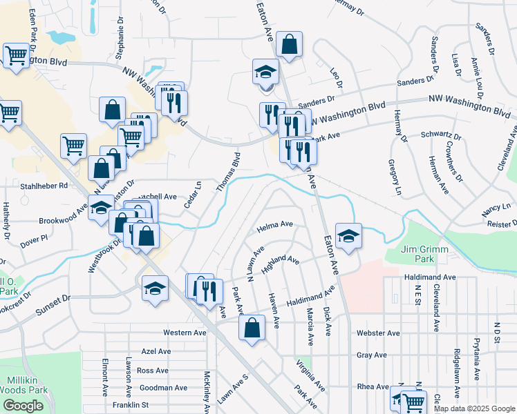 map of restaurants, bars, coffee shops, grocery stores, and more near 1463 Park Avenue in Hamilton