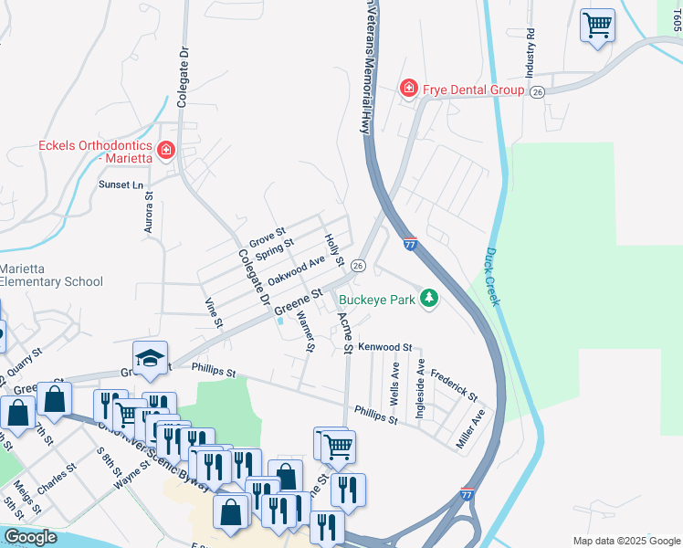 map of restaurants, bars, coffee shops, grocery stores, and more near 109 Holly Street in Marietta