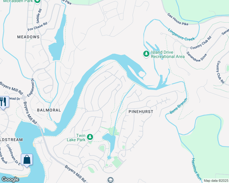 map of restaurants, bars, coffee shops, grocery stores, and more near 10629 Old Barn Road in New Market