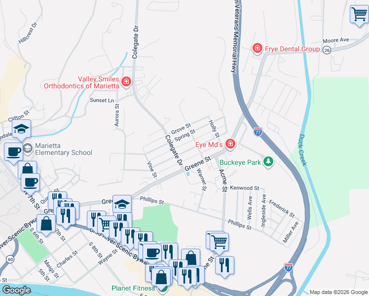 map of restaurants, bars, coffee shops, grocery stores, and more near 217 Oakwood Avenue in Marietta