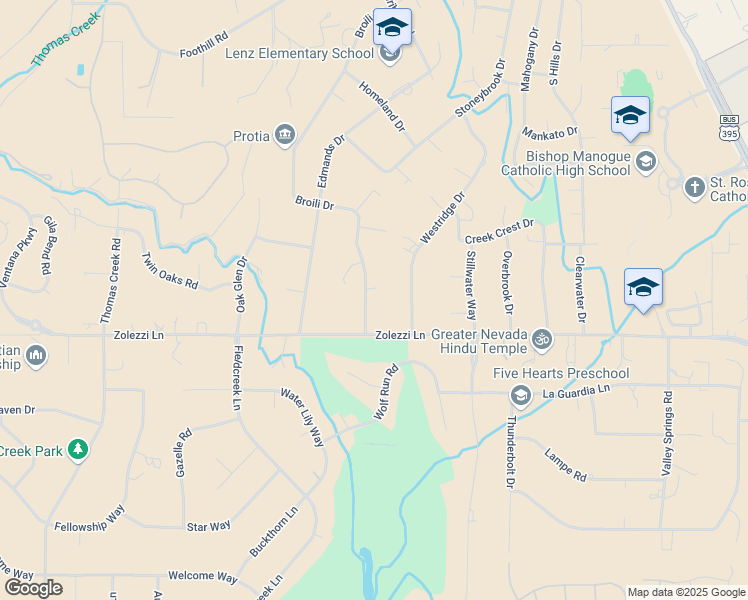 map of restaurants, bars, coffee shops, grocery stores, and more near 12550 Broili Drive in Reno