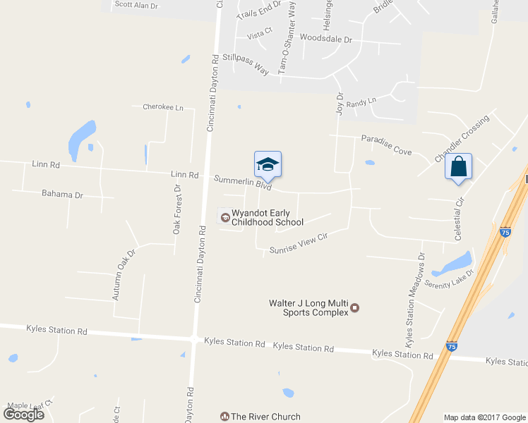 map of restaurants, bars, coffee shops, grocery stores, and more near 5172 Sunrise View Circle in Butler County