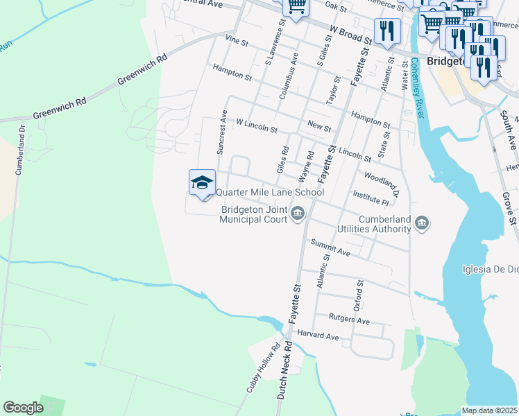 map of restaurants, bars, coffee shops, grocery stores, and more near 202 Belmont Avenue in Bridgeton