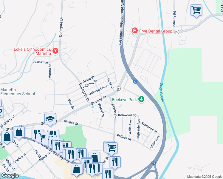 map of restaurants, bars, coffee shops, grocery stores, and more near 109 Holly Street in Marietta
