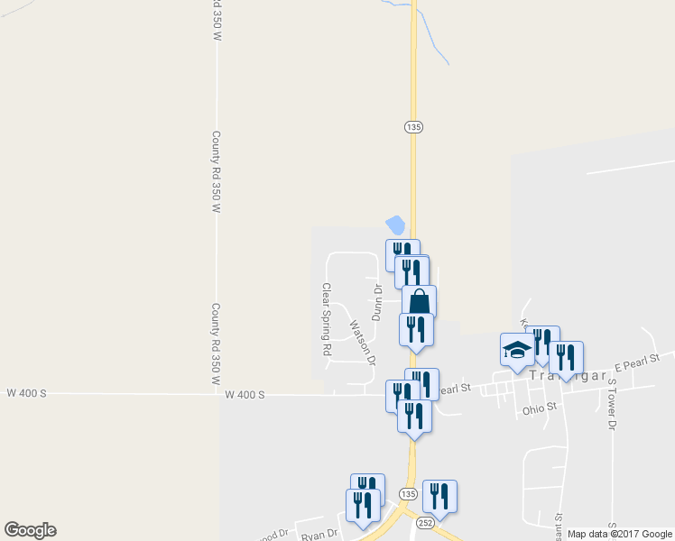 map of restaurants, bars, coffee shops, grocery stores, and more near 63 Clear Spring Road in Trafalgar