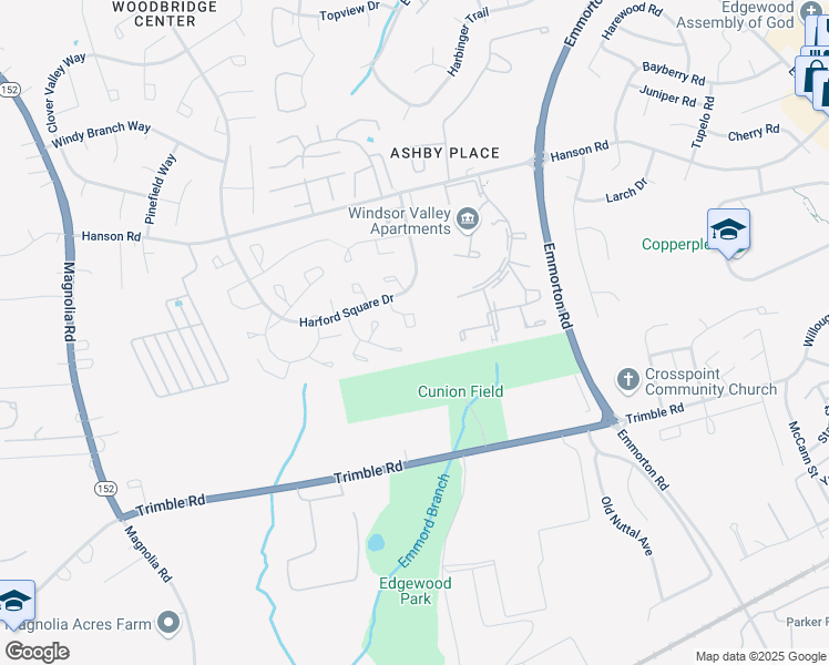 map of restaurants, bars, coffee shops, grocery stores, and more near 1525 Harford Square Drive in Edgewood