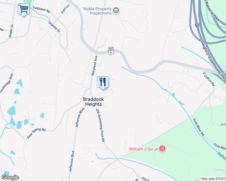 map of restaurants, bars, coffee shops, grocery stores, and more near 6215 South Clifton Road in Frederick