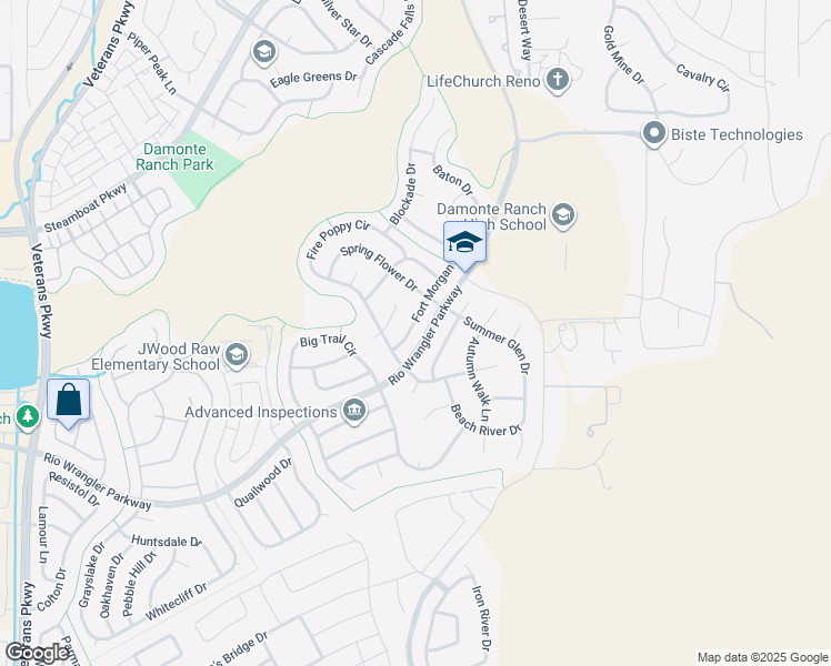 map of restaurants, bars, coffee shops, grocery stores, and more near 10656 Fort Morgan Way in Reno