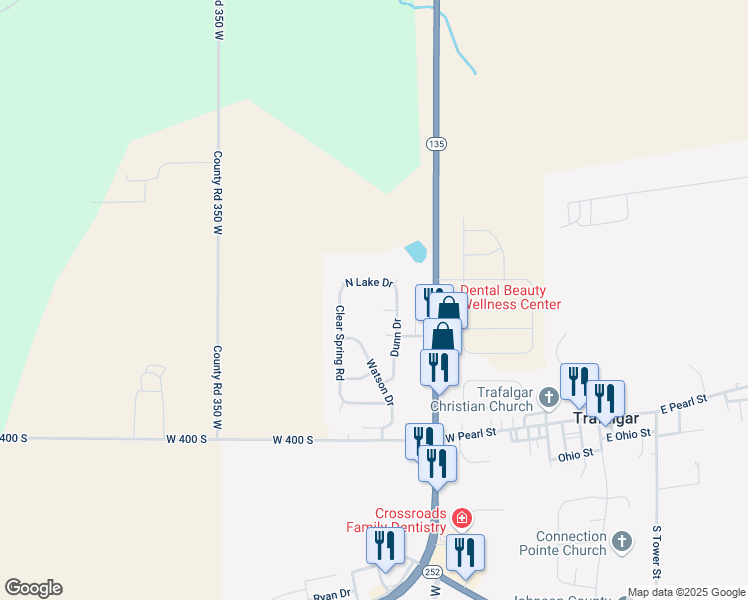map of restaurants, bars, coffee shops, grocery stores, and more near 63 Clear Spring Road in Trafalgar