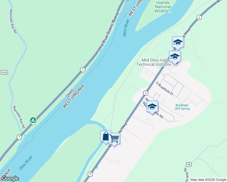 map of restaurants, bars, coffee shops, grocery stores, and more near 308 Powell Riverfront Road in Saint Marys