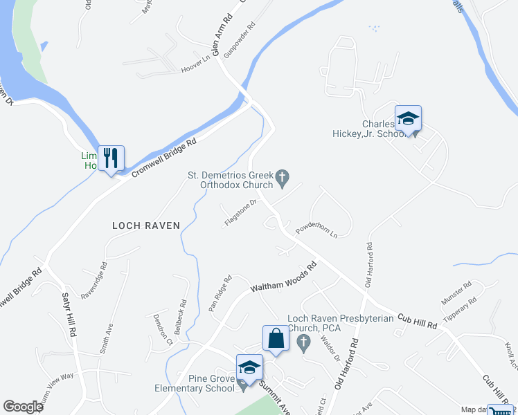 map of restaurants, bars, coffee shops, grocery stores, and more near 9415 Flagstone Drive in Parkville
