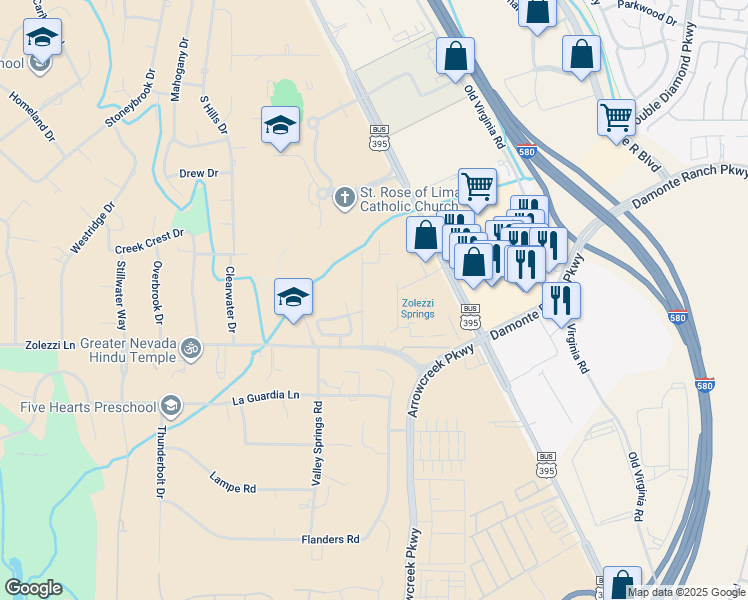 map of restaurants, bars, coffee shops, grocery stores, and more near 12400 Jeppson Lane in Reno