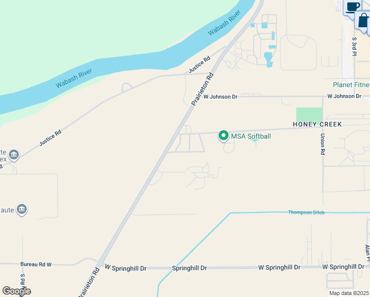map of restaurants, bars, coffee shops, grocery stores, and more near 1101-1167 West Pine Forest Drive in Terre Haute