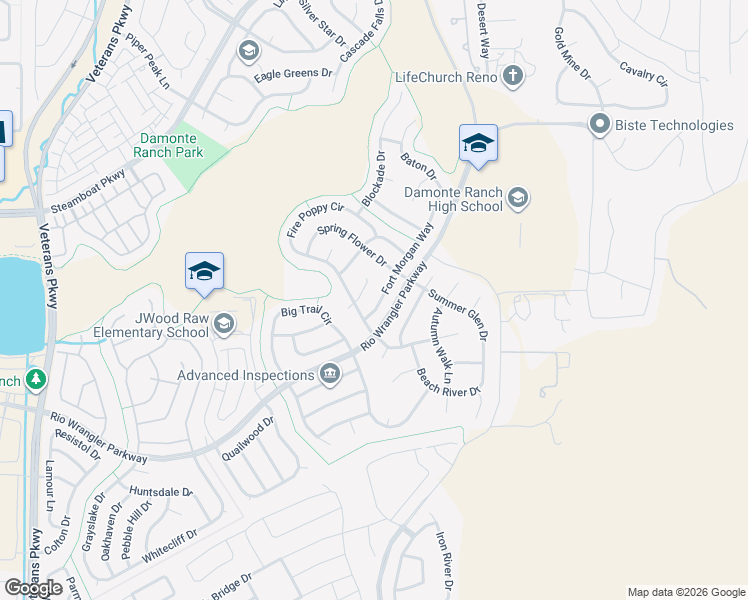 map of restaurants, bars, coffee shops, grocery stores, and more near 10656 Fort Morgan Way in Reno