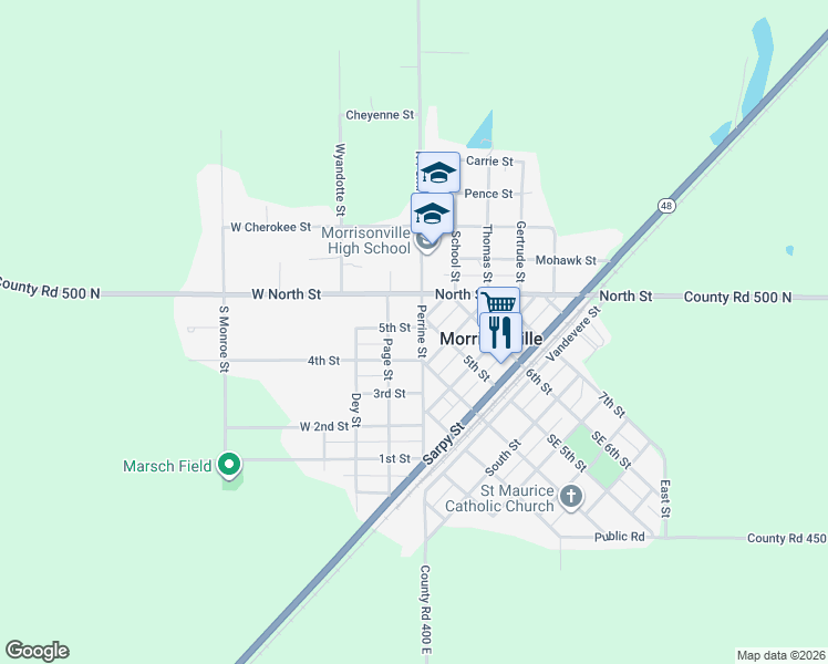map of restaurants, bars, coffee shops, grocery stores, and more near 201 Perrine Street in Morrisonville