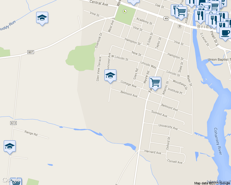 map of restaurants, bars, coffee shops, grocery stores, and more near 230 Belmont Avenue in Bridgeton