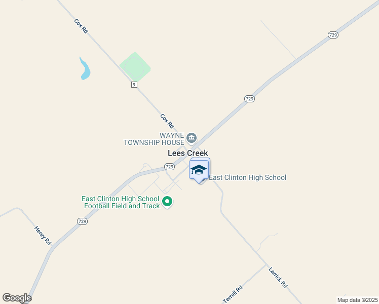map of restaurants, bars, coffee shops, grocery stores, and more near 73 Larrick Road in Lees Creek