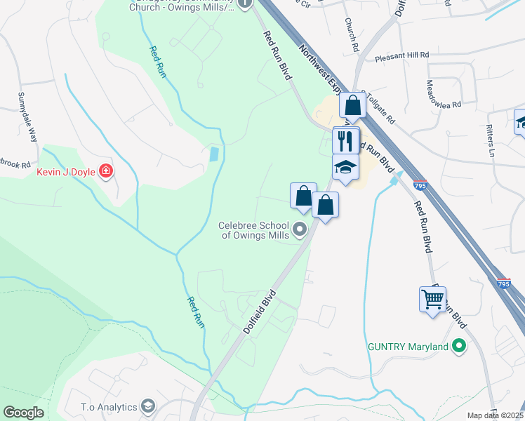 map of restaurants, bars, coffee shops, grocery stores, and more near 7 Easter Court in Owings Mills