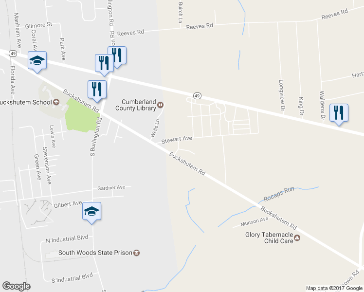 map of restaurants, bars, coffee shops, grocery stores, and more near 11 Sunset Lane in Bridgeton