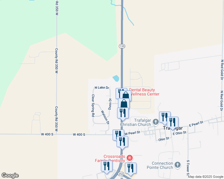 map of restaurants, bars, coffee shops, grocery stores, and more near 208 Dunn Drive in Trafalgar