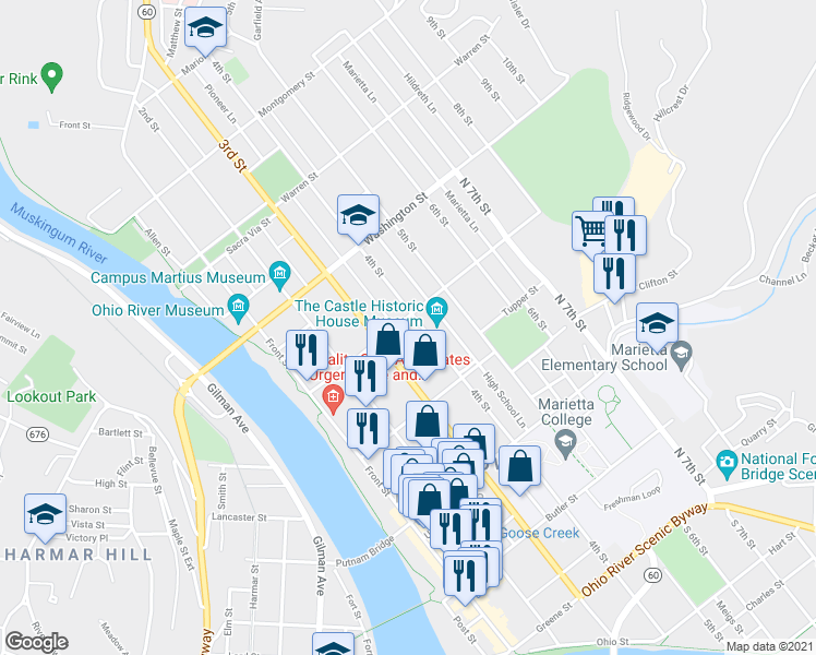 map of restaurants, bars, coffee shops, grocery stores, and more near 433 4th Street in Marietta