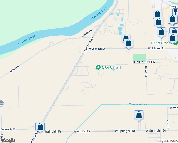 map of restaurants, bars, coffee shops, grocery stores, and more near 3788 South Wellington Place in Terre Haute