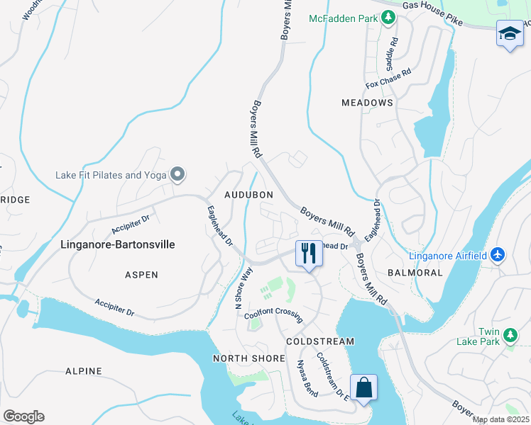 map of restaurants, bars, coffee shops, grocery stores, and more near 10214 Nuthatch Drive in New Market