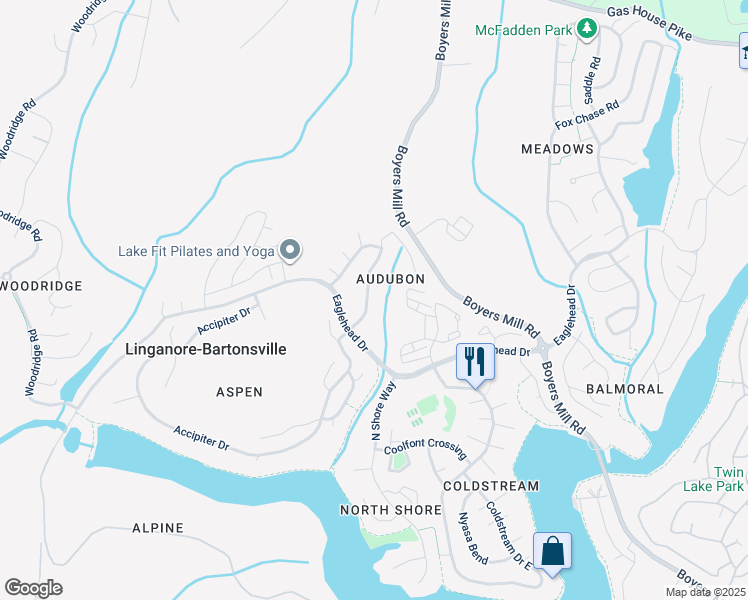 map of restaurants, bars, coffee shops, grocery stores, and more near 6823 Whistling Swan Way in New Market