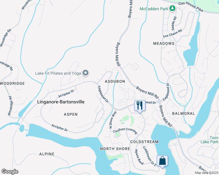map of restaurants, bars, coffee shops, grocery stores, and more near 6823 Whistling Swan Way in New Market