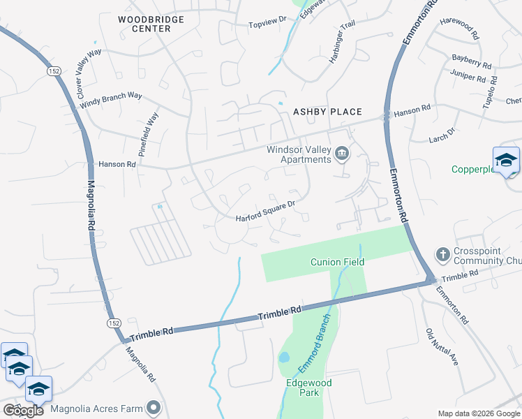 map of restaurants, bars, coffee shops, grocery stores, and more near 1438 Harford Square Drive in Edgewood